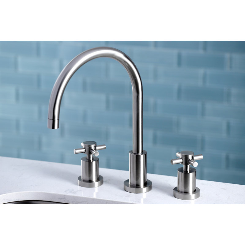 Robinet de cuisine à poignée double Kingston Brass, Nickel brossé, Sans douchette latérale