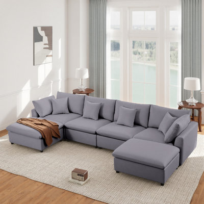 Clitheroe 143" U Shape 6-Piece Velvet Sectional Sofa Cloud Couch With Removable Ottomans by Ebern Designs