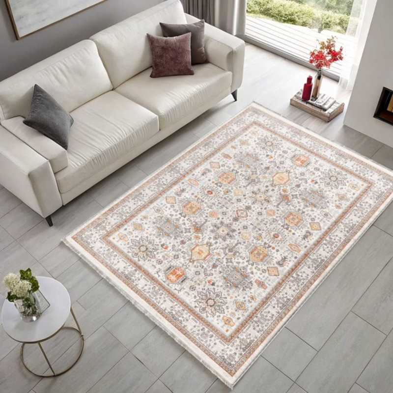 Chenille en coton crème crème multicolore, Rectangle 2 pi 8 po x 5 pi