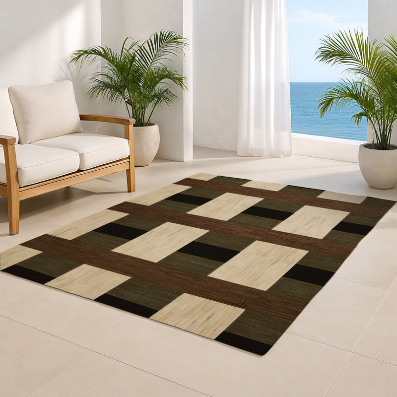Tapis d'intérieur et d'extérieur à carreaux brun, Rectangulaire 2 pi x 3 pi