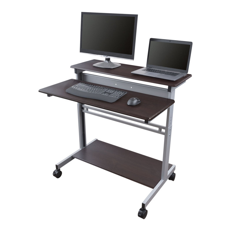 Bureau debout à hauteur ajustable Rolling, Noyer foncé / argent, H 46,1 po x l 39,4 po x P 28,8 po