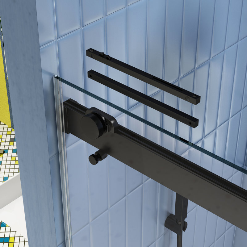 Porte de douche de dérivation en verre trempé 5/16 po - coulissante, noir mat, fermeture en douceur, fuite, verre coulissant à bonne adhérence, finition noire, Nano facile à nettoyer, fonction de fermeture