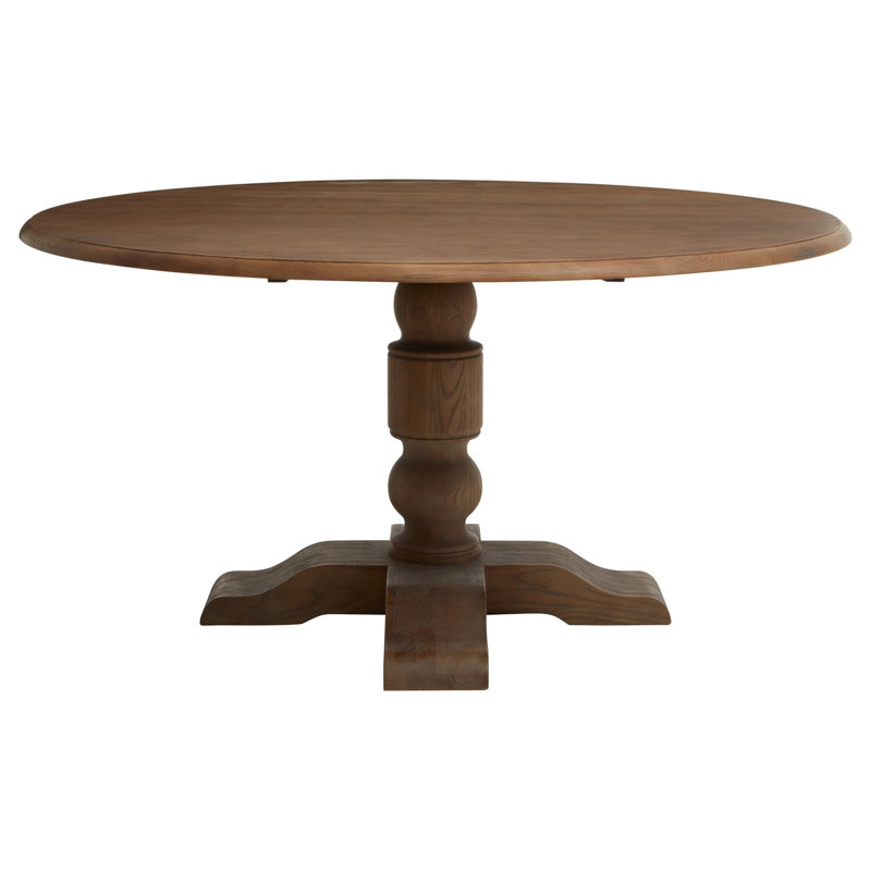 Oak Round Solid Wood Dining Table, Dark Oak