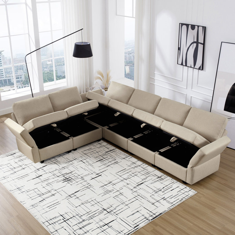 Canapé d'angle modulaire en L modulaire, Polyester beige