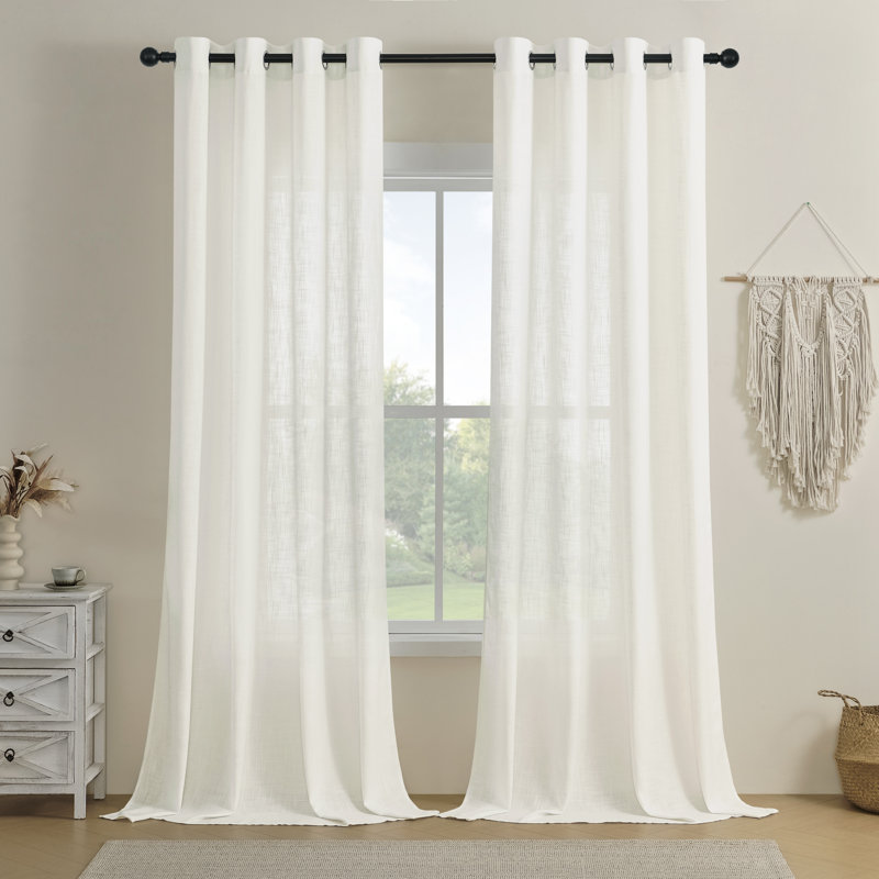 Paire de rideaux semi-transparents avec œillets Draycott, L 52 po x L 84 po, Polyester crème