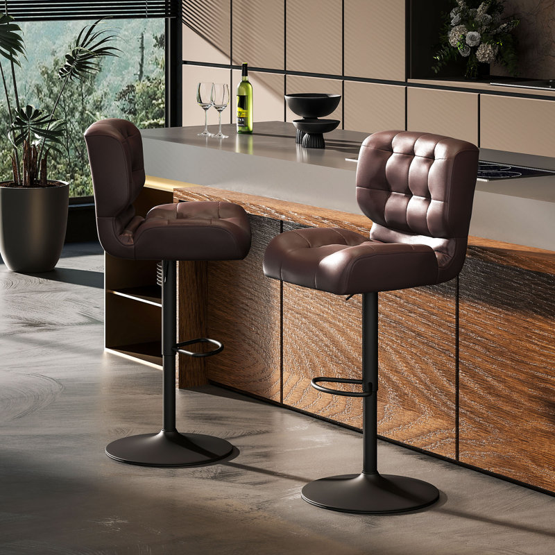 Yeal Swivel Upholstered Adjustable Height Counter Stool with Metal Frame, Brown