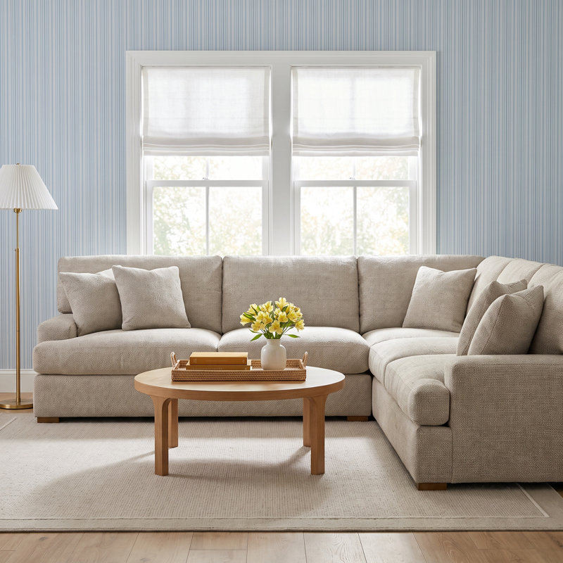 Cambria Upholstered L-Shaped Sectional Symmetrical, Java Finish, Pearl Stripe, 0206-85
