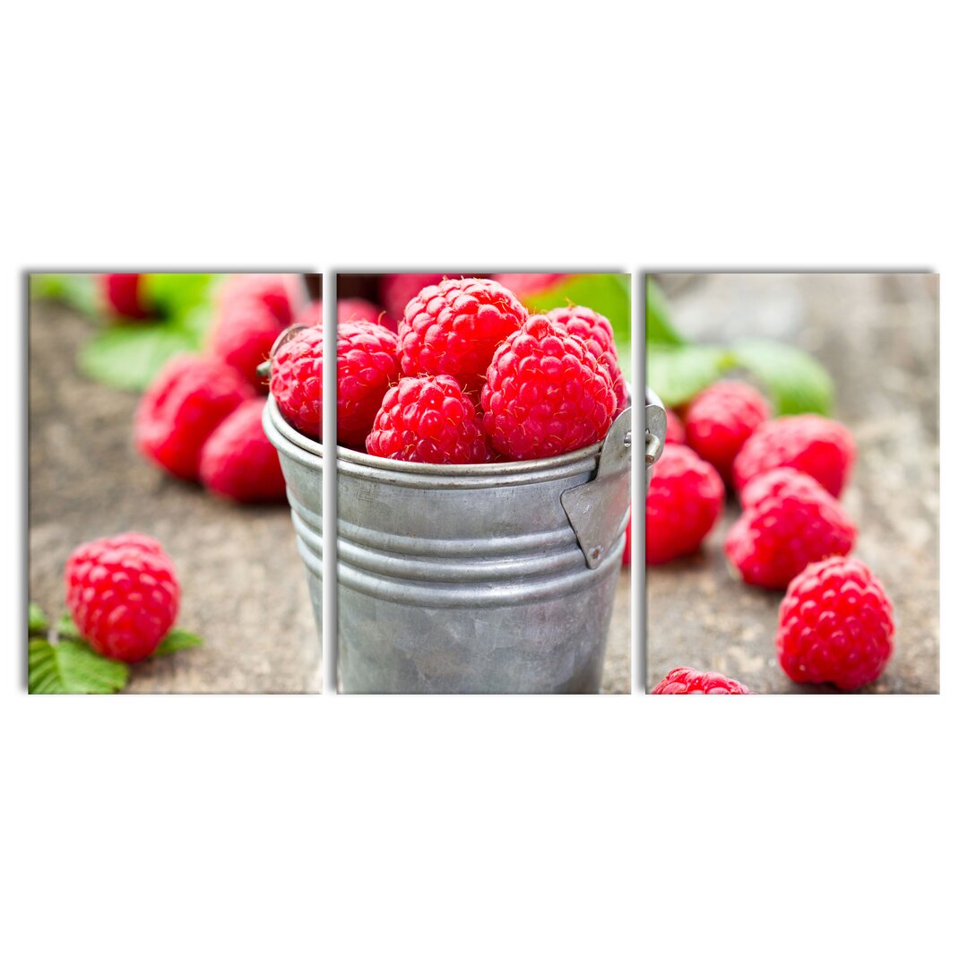 3-tlg. Leinwandbilder-Set Bucket of Fresh Raspberries