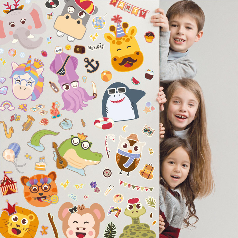 Party Animals Face Design Kids Stickers - 48 Sheets with Animals Pack