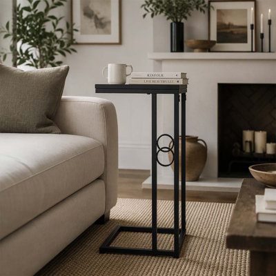 Modern C-Shape Metal and MDF End Table with Durable Iron Frame, Perfect for Living Room Convenience and Style