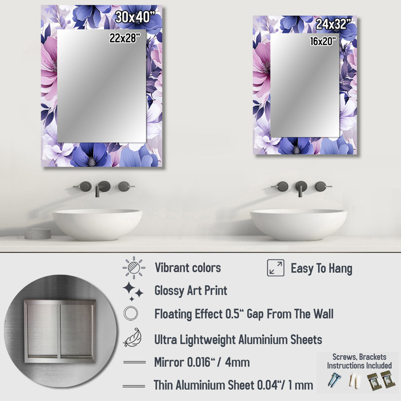 Whittingham - Floral Decorative Mirror On Metal, 32 po x 24 po