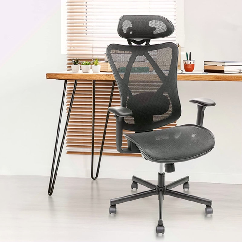 Chaise de bureau en filet, chaises de bureau ergonomiques avec roulettes, support lombaire réglable, accoudoirs, chaise de bureau à haut dossier inclinable avec roulette silencieuse pour le bureau, la maison, les jeux