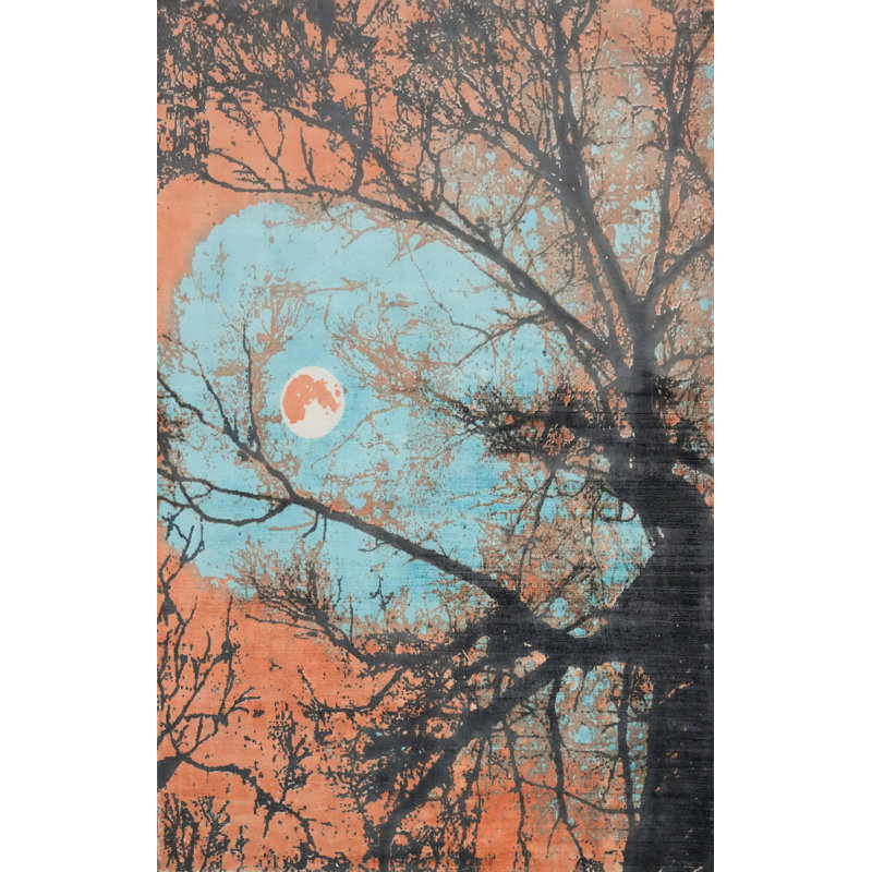Tapis abstrait mystique Nightscape 6 x 8 avec motif d'arbres au clair de lune