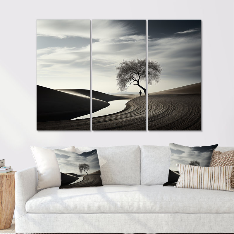«Balck and White Solitude Tree - Desert», ensemble d'art sur toile, H 32 po x l 48 po x P 1 po