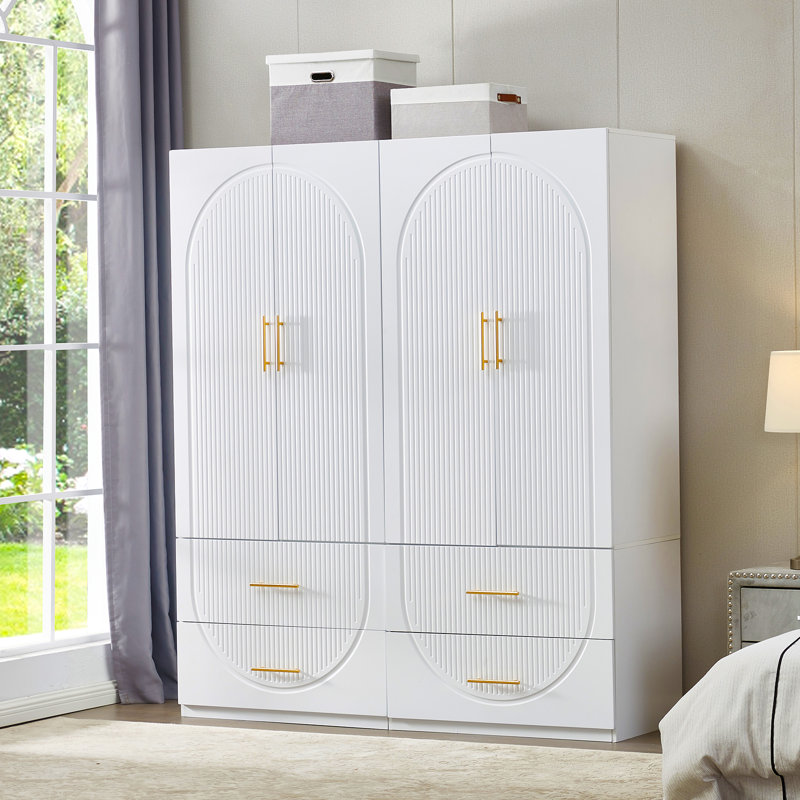 Gargiulo Wardrobe Armoire 4 Door & 4 Drawers,  White