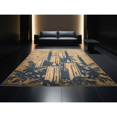 Tapis abstrait moderne et contemporain lavable à la machine en Hanoukka brun et beige