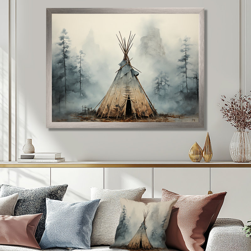 Tente de jeu gris natif. «Whispers Of Spirit», reproduction d'art sur toile encadrée, H 24 po x l 32 po, Cadre photo unique