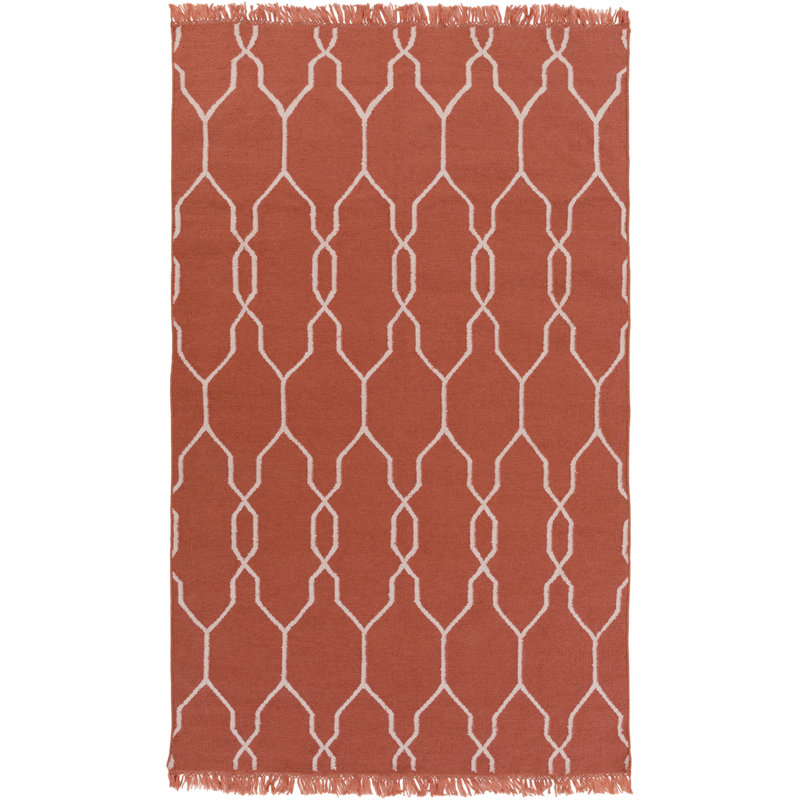 Larksville Geometric Handwoven Burnt Orange/Light Gray Indoor / Outdoor Area Rug, Rectangle 9' x 13'