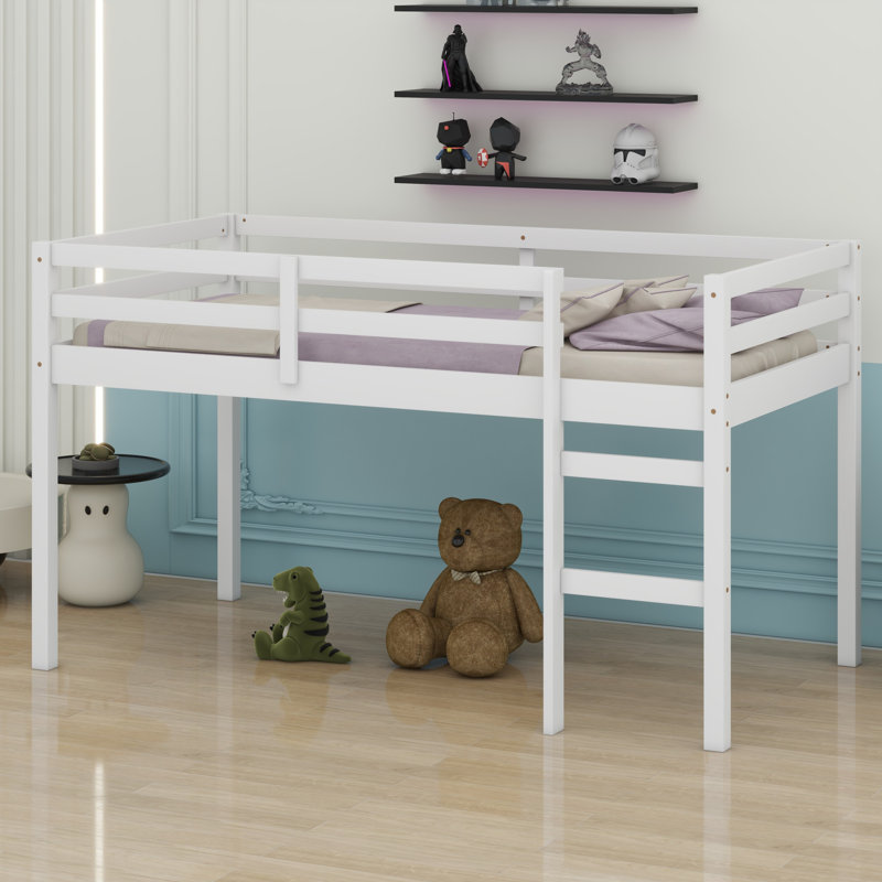 Lit mezzanine en bois avec échelle, Blanc