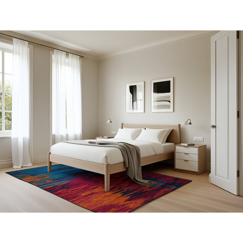Tapis bleu Tabriz lavable à la machine, Rectangle 5 pi x 7 pi