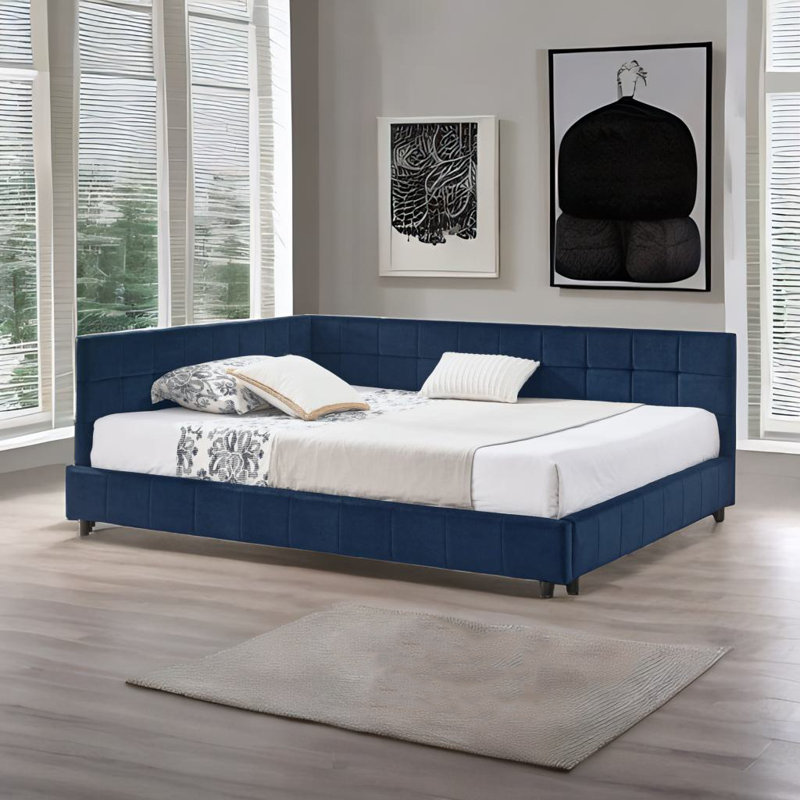 Full Size Tufted Bed Frame, Blue