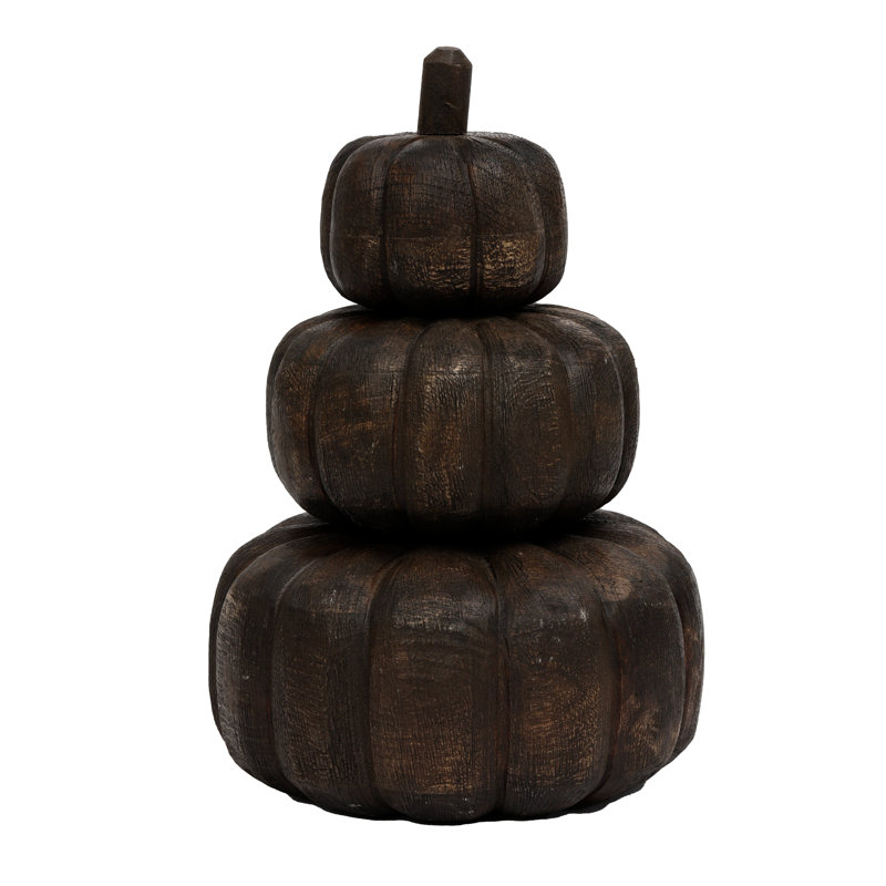 BROWN WOODEN STACKABLE PUMPKIN