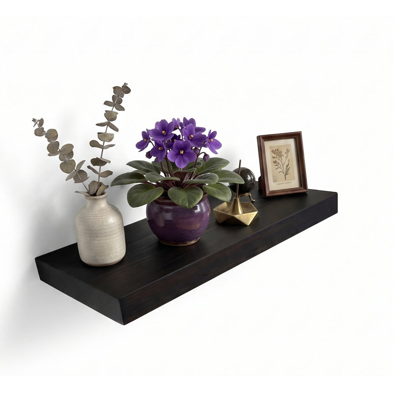 1 Piece Solid Wood Floating Shelf, 2" H x 24" W x 12" D, Dark Brown
