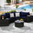 Outdoor Patio 7 Half-Moon Furniture With Coffee Table - Strong Composite Weaving, Breathable Cushions, Tempered Glass , Protected, Cleanable Seating-768341513