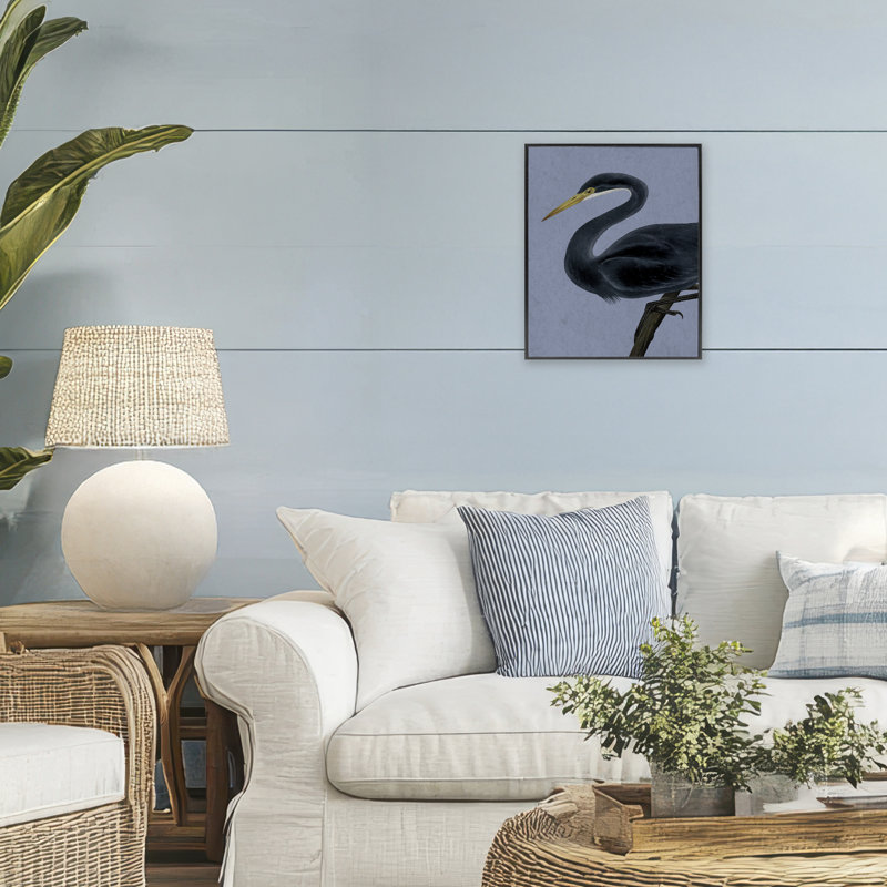 Black Perched Heron Framed Giclee, design by Grace Popp, 14" H x 11" W, Midnight Black Framed Giclee