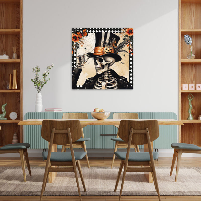 Art floral rétro squelette d'Halloween, H 36 po x l 36 po