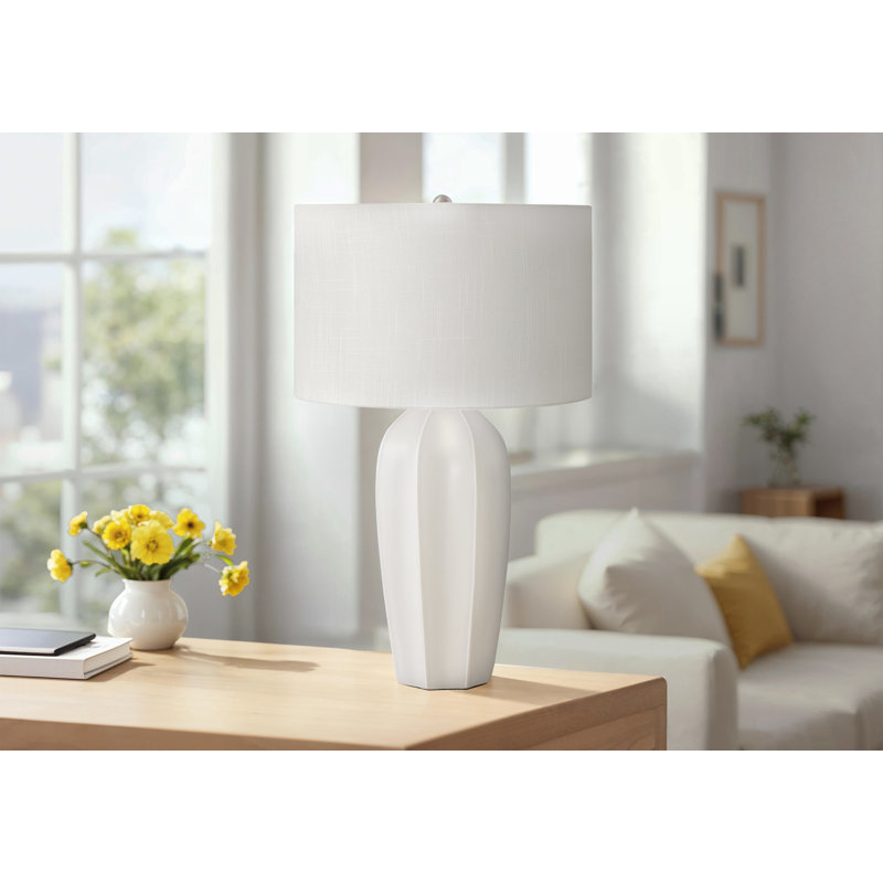 Lighting, H 27 po, lampe de table, céramique crème, abat-jour ivoire / crème, moderne