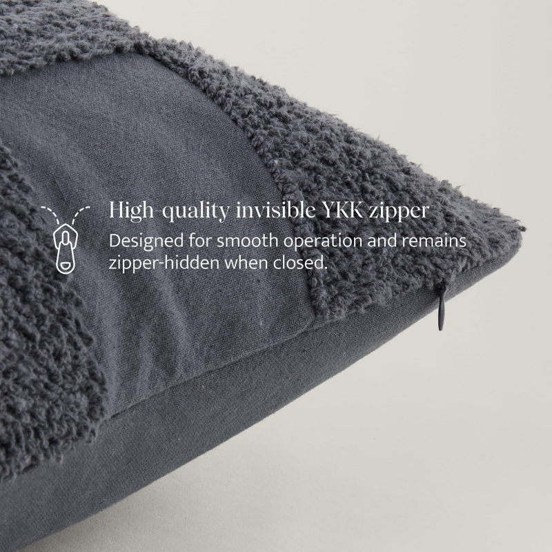 Double Stitch 100% Cotton Checkered Tufted Boho Decorative Throw Pillow Covers, Charcoal Gray