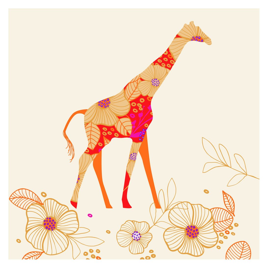 Seidenmatte Fototapete Floral Giraffe