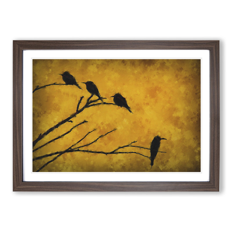 Birds on a Tree Branch - Picture Frame Painting, Walnut Framed, 36cm H x 48cm W x 2cm D