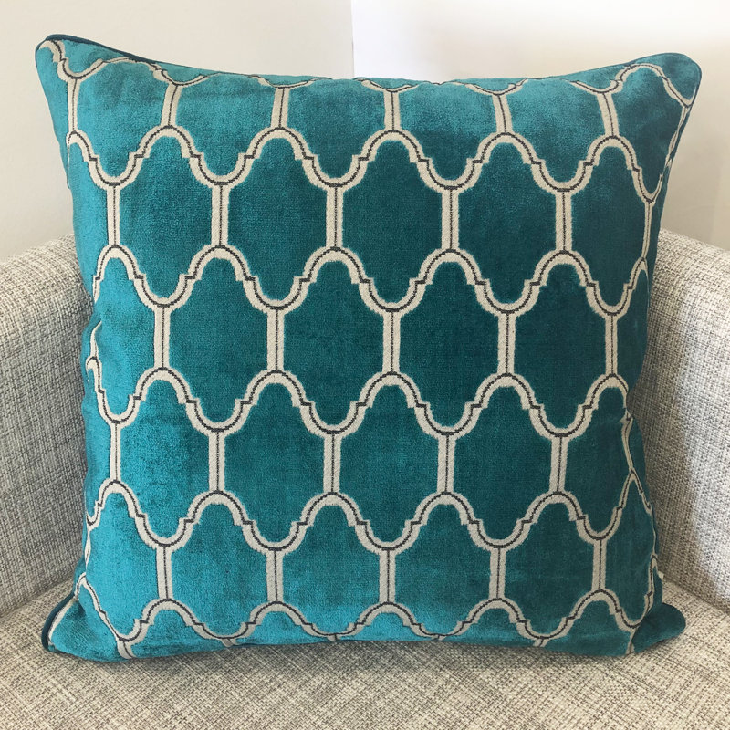 Alaya Geometric Feather Throw Pillow, Turquoise