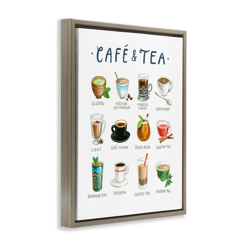 Cadre flottant Cafe & Tea Types, design par Angela Steahling, H 21 po x l 17 po, Cadre flottant orme Montalcino