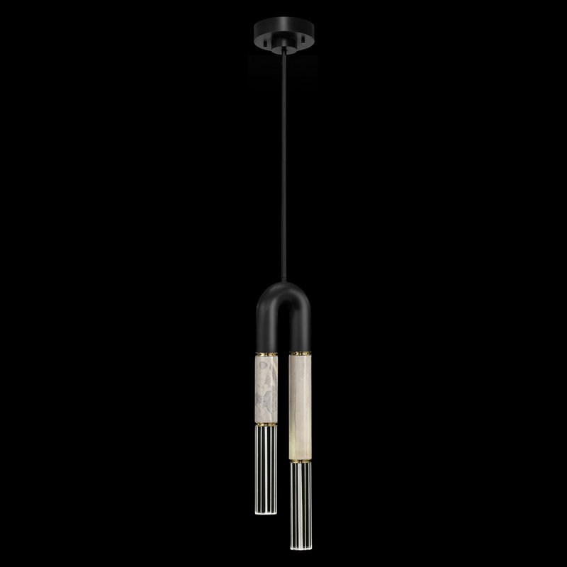 Luminaire suspendu rond 7 po Antonia, Noir / laiton / fumée