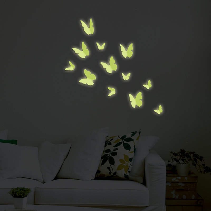 Décalcomanie murale papillons 3d lueur