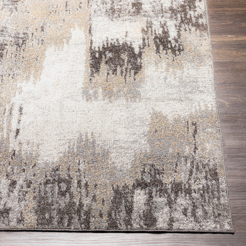 Stuckey Abstract Machine Woven Taupe Area Rug, Rectangle 6'7" x 9'