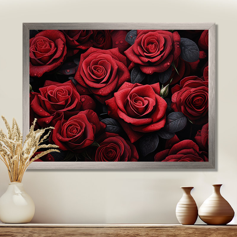«Red Black Rose Eernal Beauty IV - Roses», reproduction d'art sur toile encadrée, H 12 po x l 20 po x P 1 po