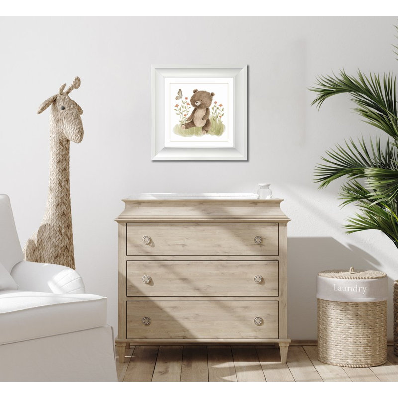 Ours mignon, art mural sur toile, Cadre d'angle fermé blanc, H 17,5 po x l 17,5 po