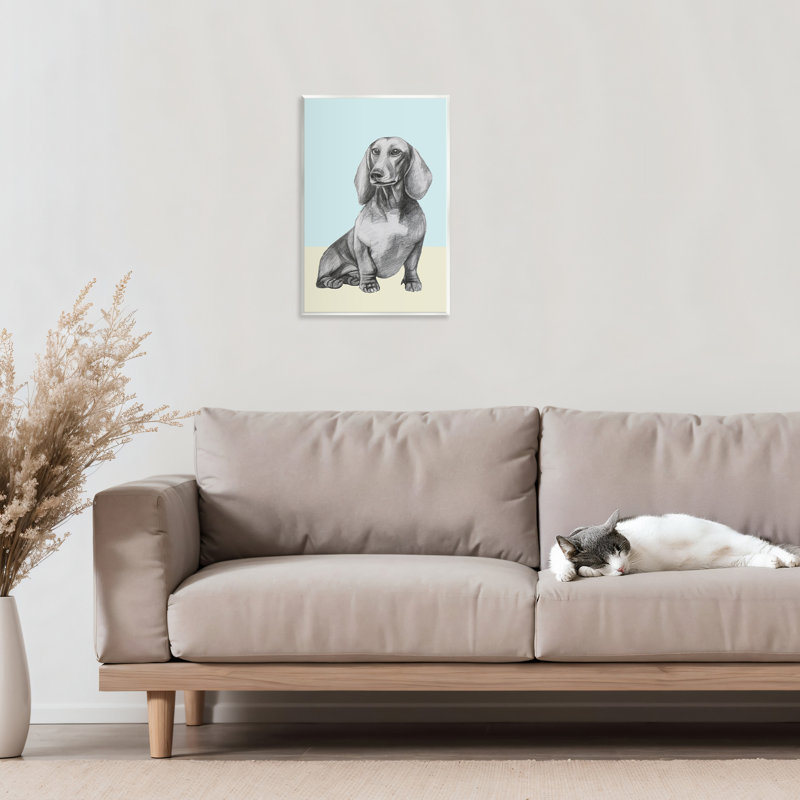 Plaque de croquis de teckel assis, design par Violeta Vollmer, H 15 po x l 10 po