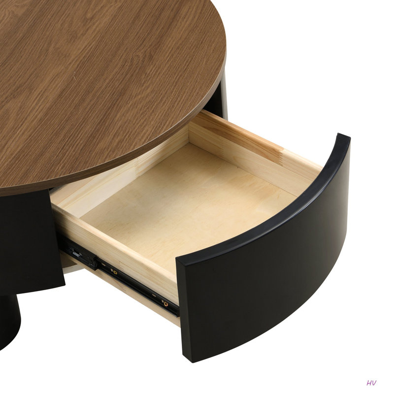 Ensemble de 2 tables basses rondes gigognes, table basse avec tiroir de rangement, table centrale en plastique pour le salon, grand: 27,56 po, petit: 19,69 po
