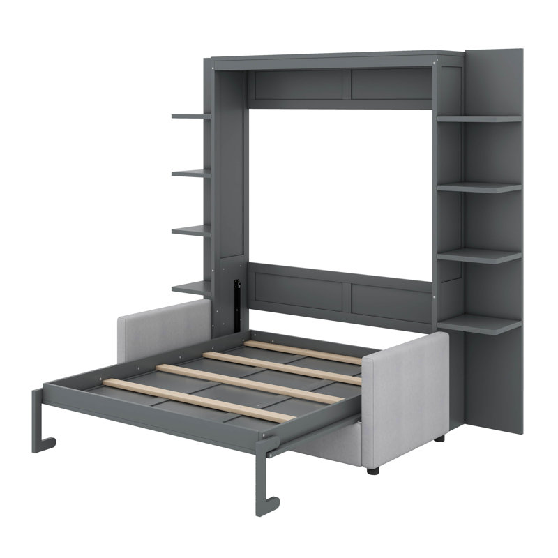 Grand lit escamotable avec canapé, gris