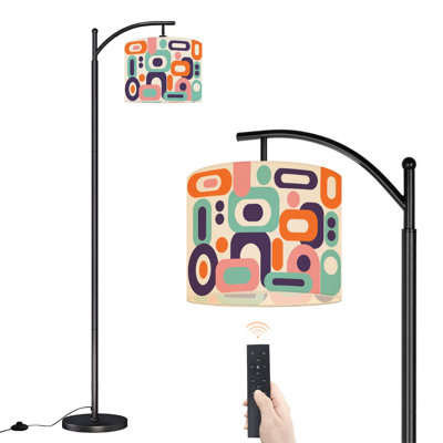 Arc Floor Lamp with Adjustable Lampshade Abstract Geometric Shapes Standing Lamp 3 Color Temperatures Dimmable Tall Pole Lamp with Foot Switch for Bedroom