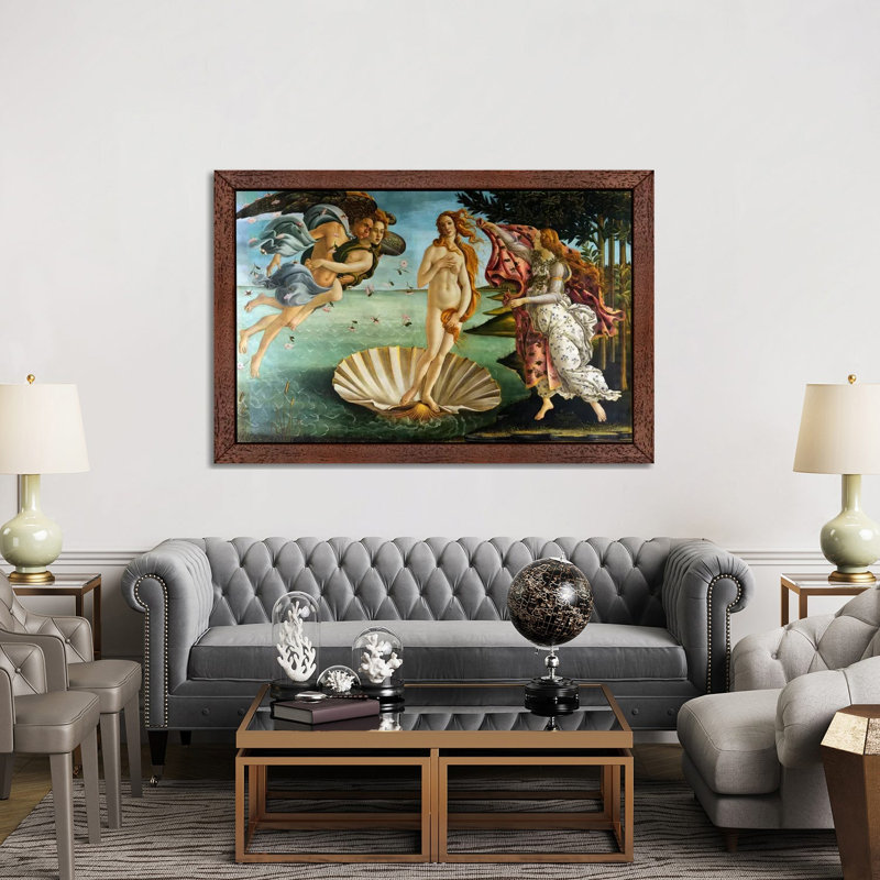 Birth Of Venus by Sandro Botticelli - Floater Frame Painting on Canvas, 152.5 cm H x 101.5 cm W, Brown