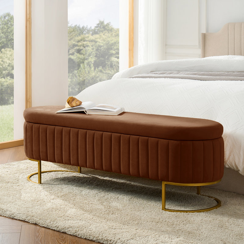 Banc de rangement rembourré Ferdinand, H 19 po x l 55,5 po x P 17 po, Brique brûlée