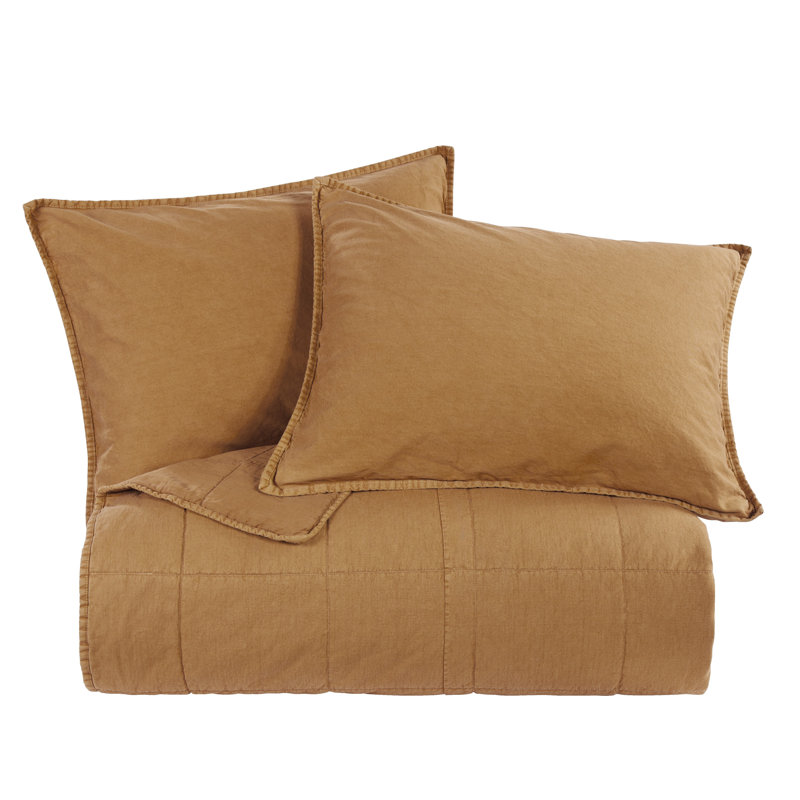Stonewashed Cotton Canvas Solid Color Classic Chic Casual Modern Rustic Coverlet Set, Terracotta