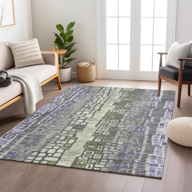Machine Washable Indoor/Outdoor Jenning ACN2268 Geometric Rug, Rectangle 2 pi 6 po x 3 pi 10 po