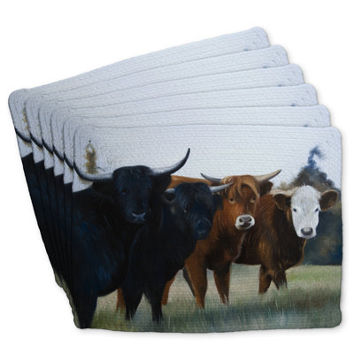 Four Highland Cows Braided Polyester Bonniview - Set of 6